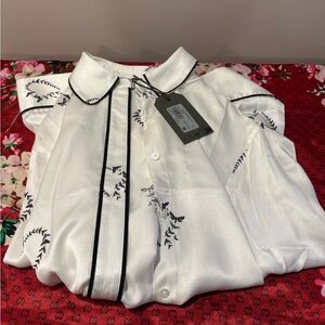 All Saints Sofi Ecru White and Black Buttoned Sleepwear Top, XS NWT